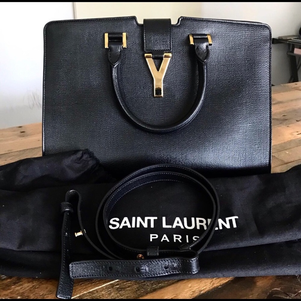 Authentic YSL Cabas black patterned leather